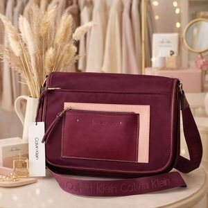 CALVIN KLEIN LISA MESSENGER BAG BURGUNDY‎ SHOULDER CROSSBODY SCHOOL WORK NYLON
